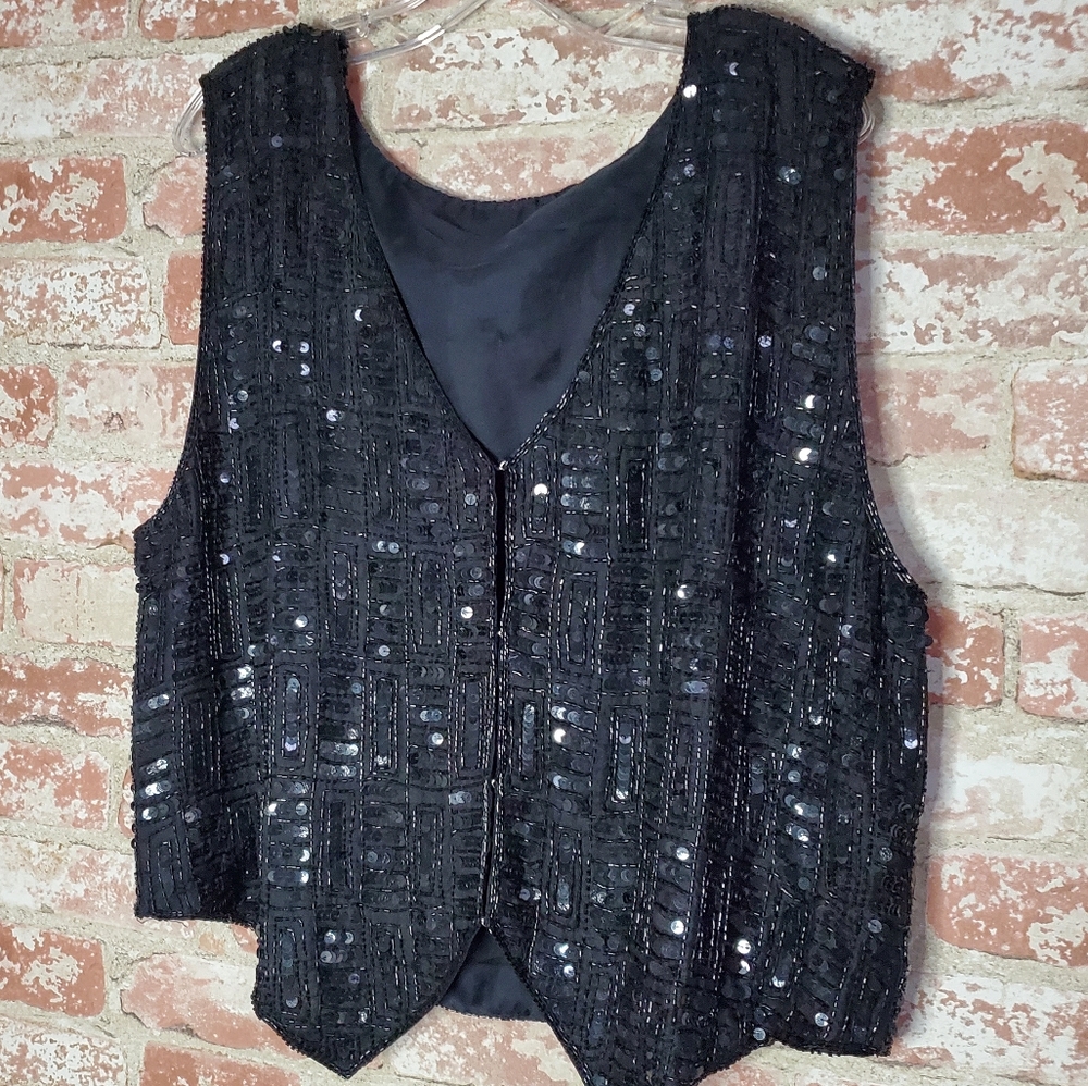 Vintage Black Sequin Vest